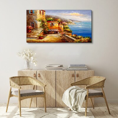 Schilderij op doek Een kustdorpje in de zon