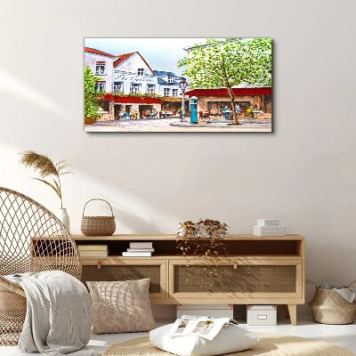 Canvas schilderij Een caféhoek in de stad