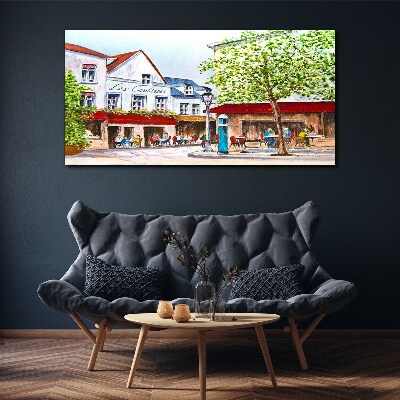 Canvas schilderij Een caféhoek in de stad