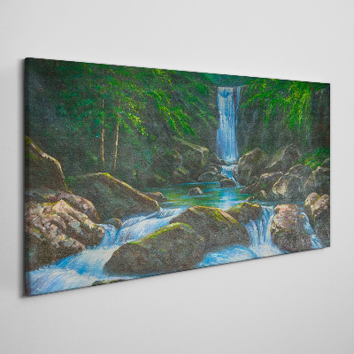 Schilderij op doek Een vredige waterval in een bosrijke omgeving
