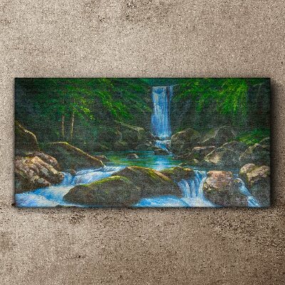 Schilderij op doek Een vredige waterval in een bosrijke omgeving