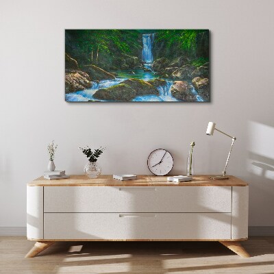 Schilderij op doek Een vredige waterval in een bosrijke omgeving