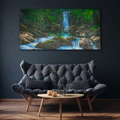Schilderij op doek Een vredige waterval in een bosrijke omgeving
