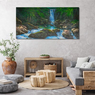 Schilderij op doek Een vredige waterval in een bosrijke omgeving