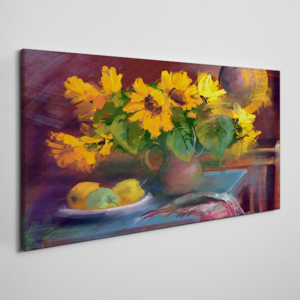 Canvas schilderij Zonnebloemen in een vaas