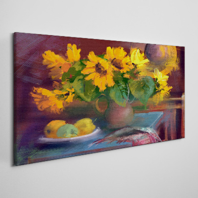 Canvas schilderij Zonnebloemen in een vaas