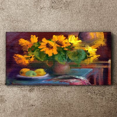 Canvas schilderij Zonnebloemen in een vaas