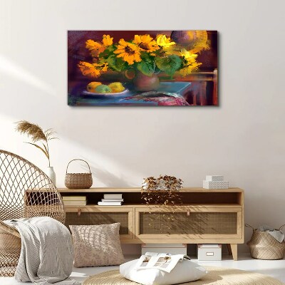 Canvas schilderij Zonnebloemen in een vaas