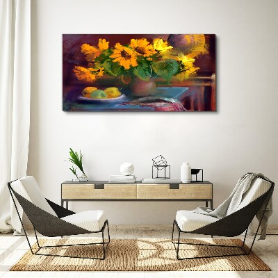 Canvas schilderij Zonnebloemen in een vaas