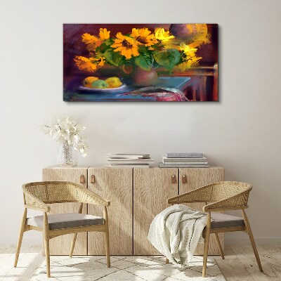 Canvas schilderij Zonnebloemen in een vaas