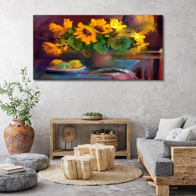 Canvas schilderij Zonnebloemen in een vaas