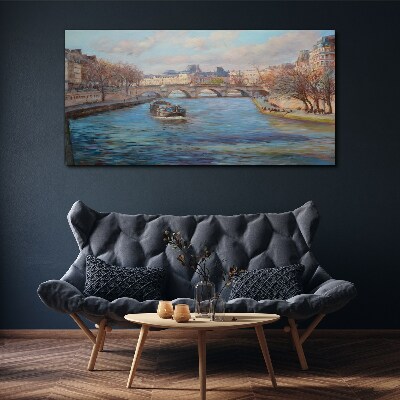 Canvas schilderij Brug over de rivier in Parijs