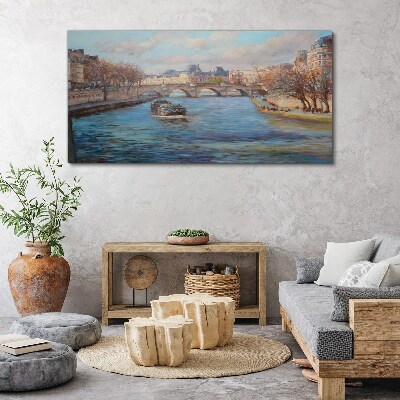 Canvas schilderij Brug over de rivier in Parijs