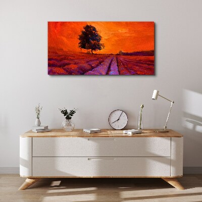 Canvas schilderij Zonsondergang over de velden