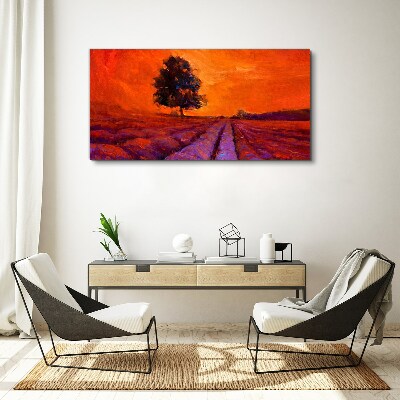 Canvas schilderij Zonsondergang over de velden