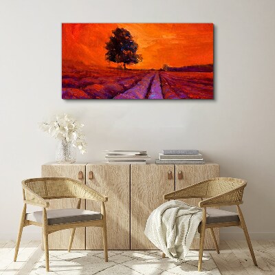 Canvas schilderij Zonsondergang over de velden