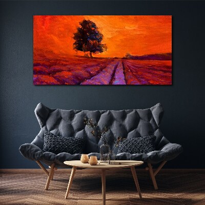 Canvas schilderij Zonsondergang over de velden