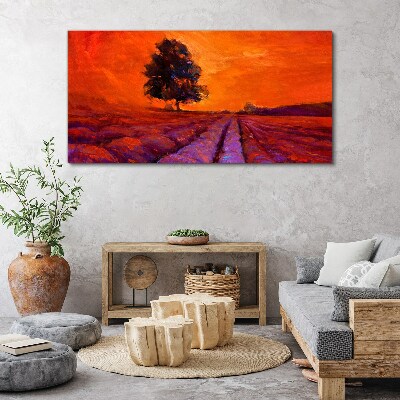 Canvas schilderij Zonsondergang over de velden