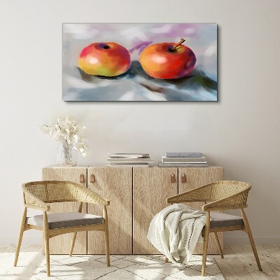 Schilderij op doek Sappige appels op een pastelkleurige achtergrond
