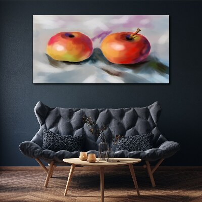 Schilderij op doek Sappige appels op een pastelkleurige achtergrond