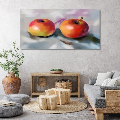Schilderij op doek Sappige appels op een pastelkleurige achtergrond