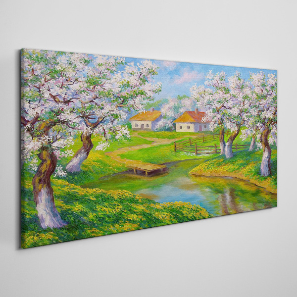 Foto op canvas Lentelandschap met bloeiende bomen