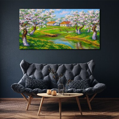 Foto op canvas Lentelandschap met bloeiende bomen