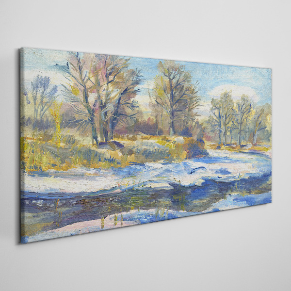 Foto op canvas Winterlandschap met een rivier