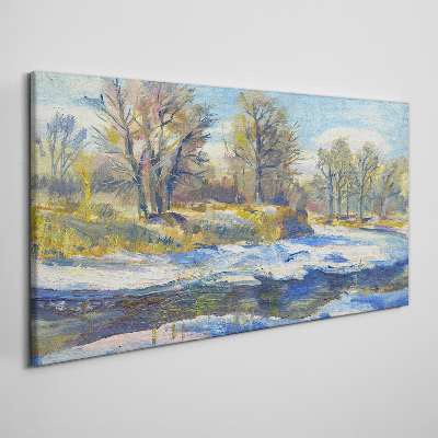 Foto op canvas Winterlandschap met een rivier
