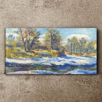 Foto op canvas Winterlandschap met een rivier