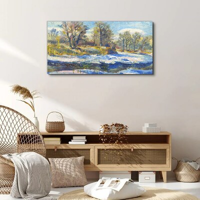 Foto op canvas Winterlandschap met een rivier