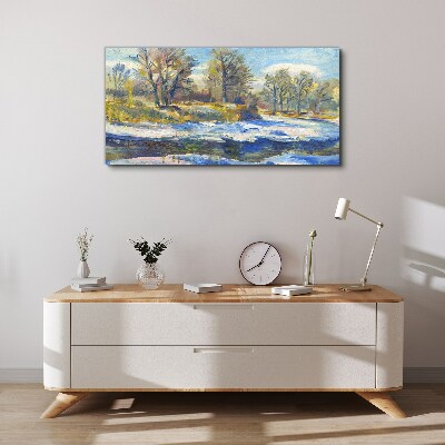 Foto op canvas Winterlandschap met een rivier