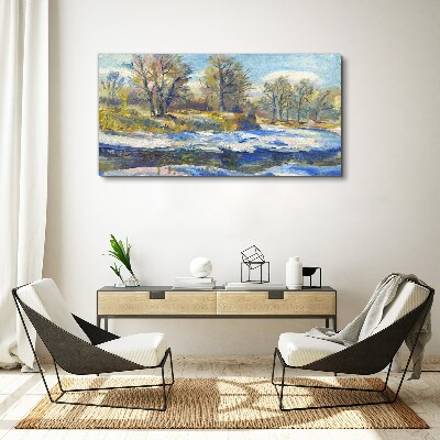 Foto op canvas Winterlandschap met een rivier