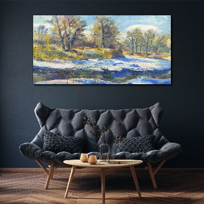 Foto op canvas Winterlandschap met een rivier