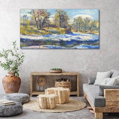 Foto op canvas Winterlandschap met een rivier