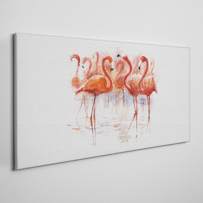 Canvas schilderij Flamingo's op de waterachtergrond