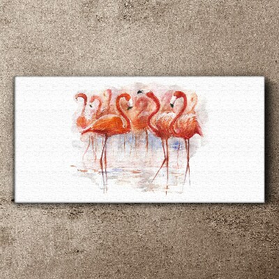 Canvas schilderij Flamingo's op de waterachtergrond