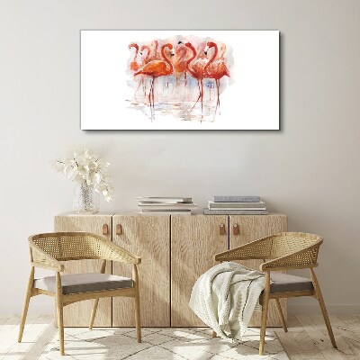 Canvas schilderij Flamingo's op de waterachtergrond