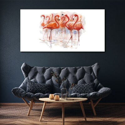 Canvas schilderij Flamingo's op de waterachtergrond