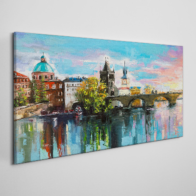 Schilderij op doek Praag in de kleuren van de zonsondergang