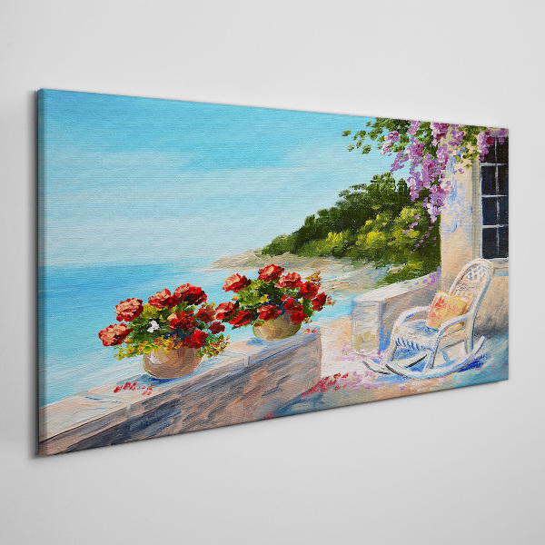 Schilderij op doek Bloemen en de zee in een zonnig landschap