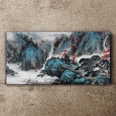 Foto op canvas Een vredig berglandschap met een waterval