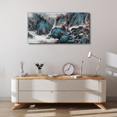 Foto op canvas Een vredig berglandschap met een waterval