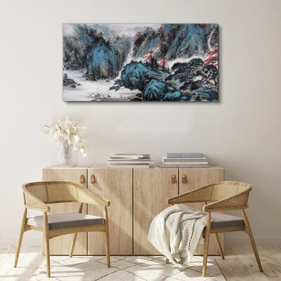 Foto op canvas Een vredig berglandschap met een waterval