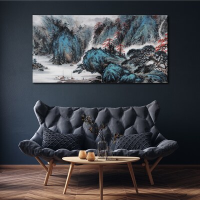 Foto op canvas Een vredig berglandschap met een waterval