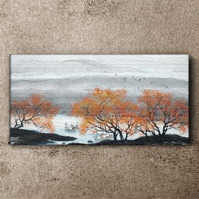 Canvas schilderij Herfstmist boven het meer