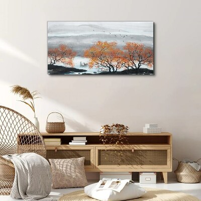 Canvas schilderij Herfstmist boven het meer