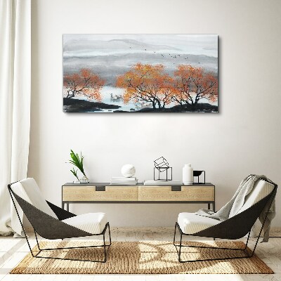 Canvas schilderij Herfstmist boven het meer