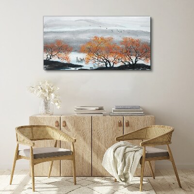 Canvas schilderij Herfstmist boven het meer