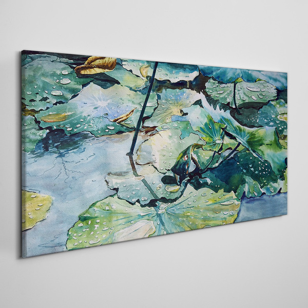 Schilderij op doek Waterbloemen met regendruppels